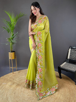 Tasrika Embroidered Bollywood Organza Saree(Green)