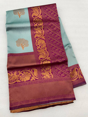 COSBILA FASHION Woven Banarasi Cotton Silk Saree(Light Blue)