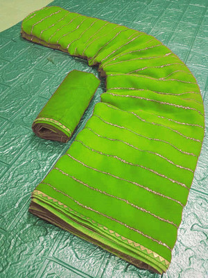 Sareez House Striped Bollywood Georgette Saree(Light Green)