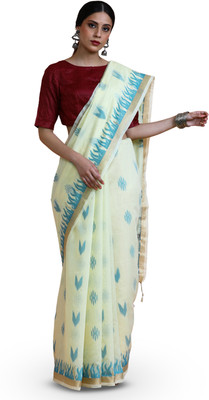 Sarha Digital Print Daily Wear Cotton Blend Saree(Cream)
