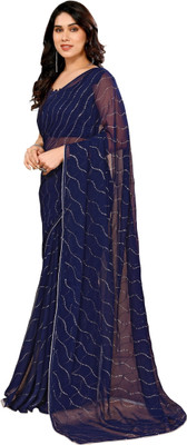 Queenswear Creation Self Design Daily Wear Georgette Saree(Blue)