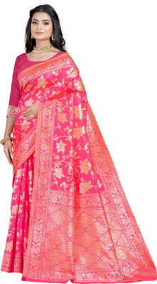 DHAYNAAND REEWA FASHION Woven Banarasi Jacquard Saree(Pink)