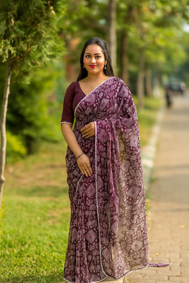 Samai Printed Daily Wear Georgette Saree(Purple)