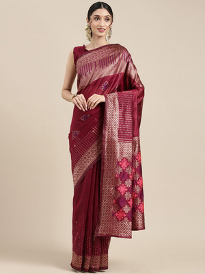 Anouk Rustic Woven Banarasi Silk Blend Saree(Magenta)