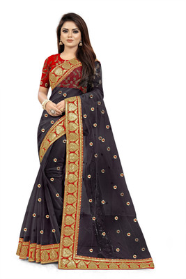 Anjaneya Sarees Woven Bollywood Net Saree(Black)