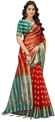 Aarunika IC Striped Bollywood Organza Saree(Red)