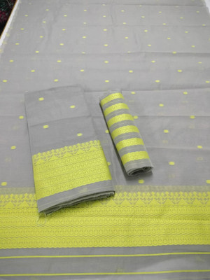 S P CREATION Woven Mekhela Chador Cotton Silk Saree(Grey)
