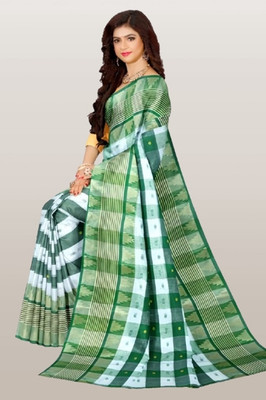 Duttafashion Checkered Tant Pure Cotton Saree(Multicolor)