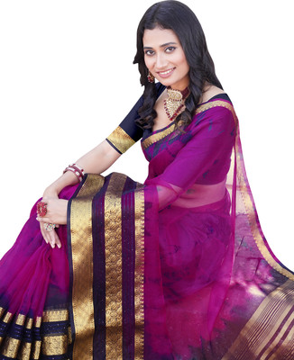 Aarunika MNT Solid/Plain Bollywood Organza Saree(Purple)