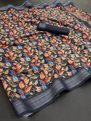 VANARAM Printed Bollywood Cotton Linen Saree(Pack of 2, Multicolor)