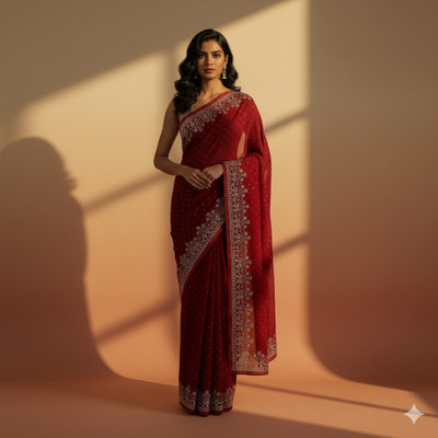 Sudev fashion Self Design Daily Wear Georgette Saree(Red)