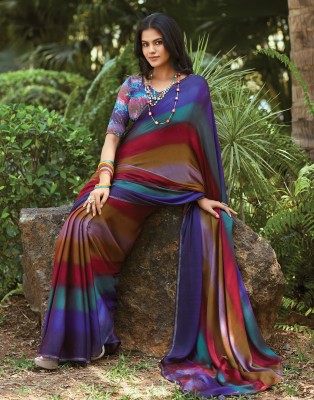 Samah Embellished, Printed Bollywood Chiffon Saree(Multicolor)