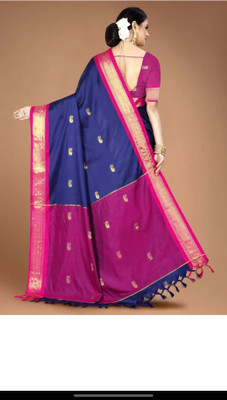 Mortal Textile Animal Print Assam Silk Cotton Silk Saree(Dark Blue)