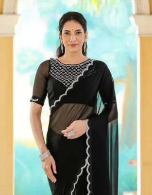Looootnest Self Design Bollywood Georgette Saree(Black)