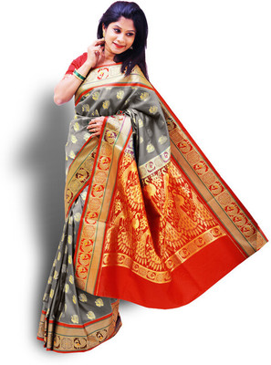 Spewim Woven Paithani Art Silk Saree(Grey)