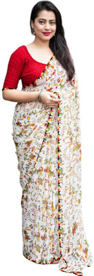 Aadimam Creation Printed Bollywood Art Silk Saree(White)
