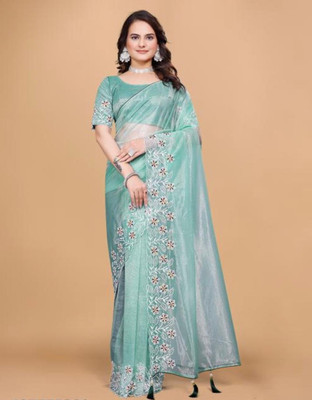 lunexa Embroidered Bollywood Pure Silk Saree(Blue)