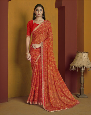 Divastri Floral Print, Geometric Print, Digital Print, Printed Bollywood Chiffon Saree(Red)
