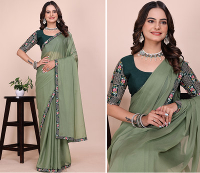 K 5 FASHION Solid/Plain Bollywood Georgette Saree(Light Green)