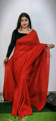 FASHIONSHAREE Self Design Saree with Attached Blouse Cotton Blend Saree(Red)