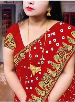 S.R.TEXTILES Printed Bandhani Crepe Saree(Red)