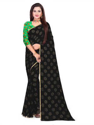 Aardiva Printed Daily Wear Chiffon Saree(Black)