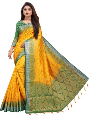 PICKWELL Self Design Banarasi Cotton Silk Saree(Multicolor)