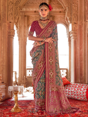 ANOUK Printed Patola Silk Blend Saree(Multicolor)
