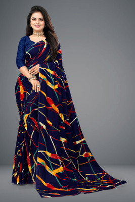 SHUBHSWAR Printed Bollywood Georgette Saree(Dark Blue)