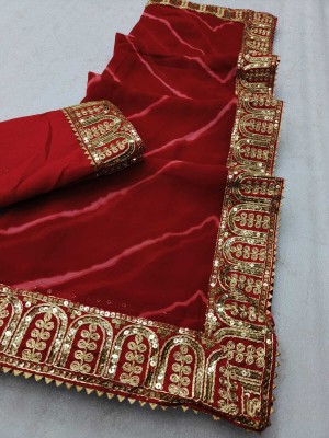 Niraj Fashion Mart Embroidered Leheria Georgette Saree(Red)