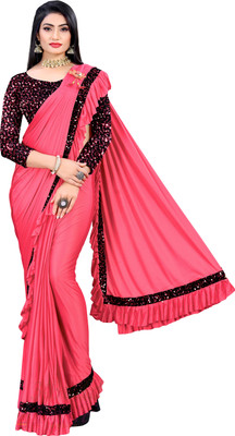 GEBINATH Embellished Bollywood Lycra Blend Saree(Pink)