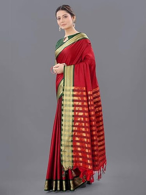 DB Creation Woven Banarasi Cotton Silk, Jacquard Saree(Red)