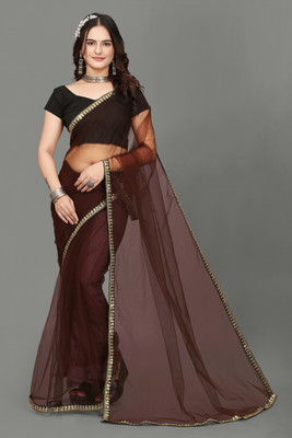 RE Renny Enterprise Self Design Bollywood Net Saree(Brown)