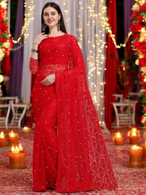 NEXAA Printed Bollywood Brasso Saree(Red)