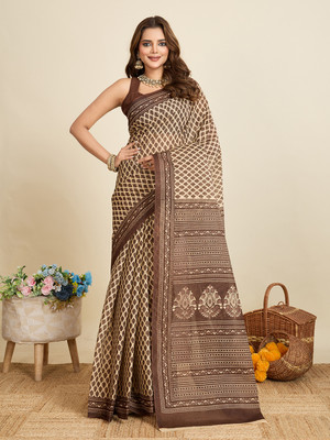 SHANVIKA Printed Daily Wear Pure Cotton Saree(Beige)