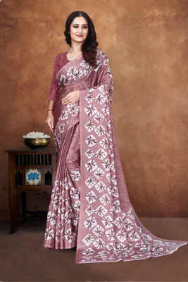 HouseOfCommon Printed Banarasi Chiffon, Silk Blend Saree(Brown)