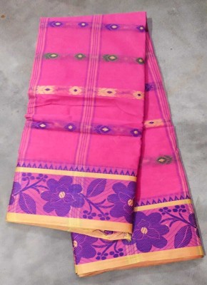 Moumitasaree Printed Tant Pure Cotton Saree(Pink)