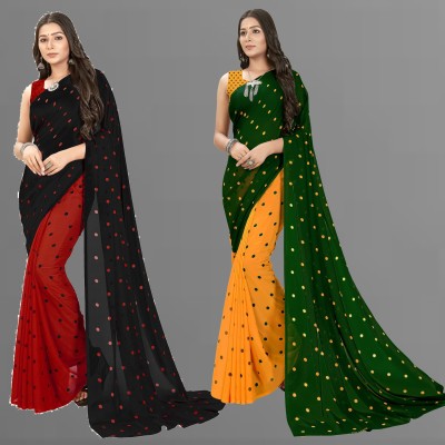 Anand Sarees Printed Daily Wear Georgette Saree(Pack of 2, Multicolor, Red, Black)