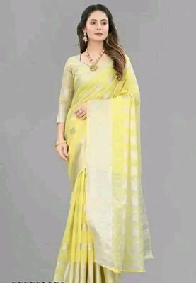 Jbk enterprise Self Design Banarasi Pure Silk Saree(Yellow)