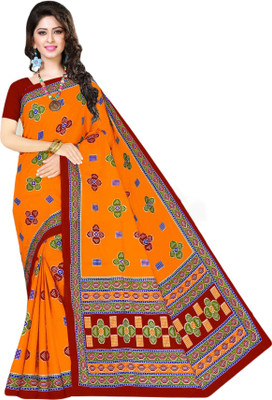 SARITA SAREES Printed Daily Wear Pure Cotton Saree(Orange)