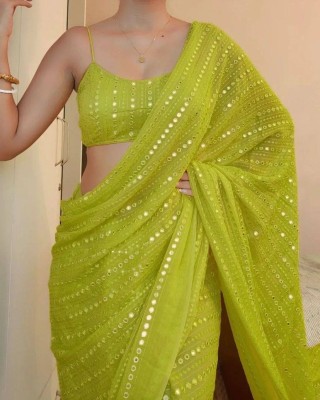 Vihan Fab Embroidered Bollywood Georgette Saree(Light Green)