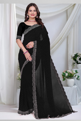 KivaWear Embellished Bollywood Georgette Saree(Black)