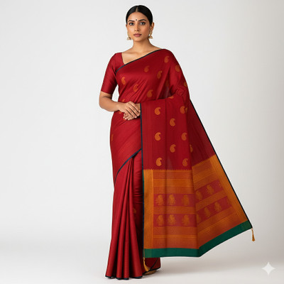Radharani fusion Embroidered, Woven, Self Design Banarasi Art Silk Saree(Maroon)