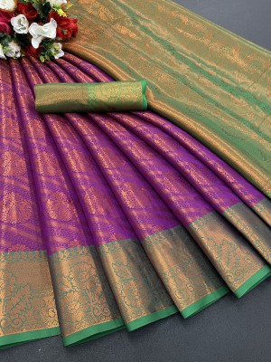 OFLINE SELECTION Woven Banarasi Silk Blend Saree(Magenta)