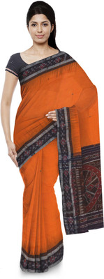 handloom paridhaan Printed Hand Batik Pure Cotton Saree(Orange)