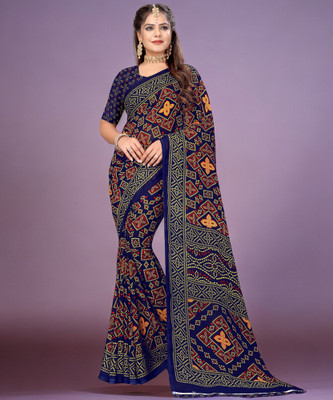 Divastri Printed Daily Wear Georgette Saree(Dark Blue)