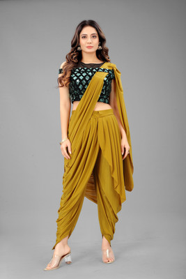 SHREE FASHIONFAB Solid/Plain Bollywood Lycra Blend Saree(Brown)