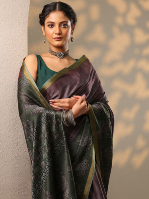 LIBAS Printed Daily Wear Cotton Blend Saree(Purple)