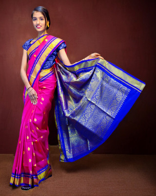 Spewim Woven Paithani Silk Blend Saree(Pink)