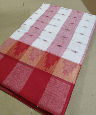 NewNilaSaree Woven, Temple Border, Self Design Handloom Pure Cotton Saree(White, Red)